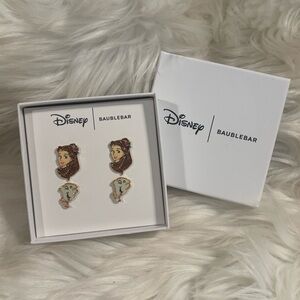 New Baublebar 2 Pairs Stud Earrings Disney Beauty & Beast Belle and Chip